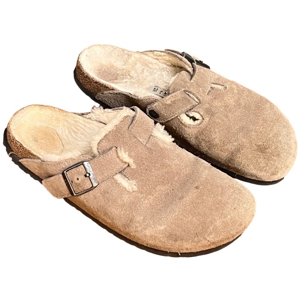 Birkenstock Boston Shearling Clogs Stone Coin Suede Mules Mens 10 Women 12 EU 43